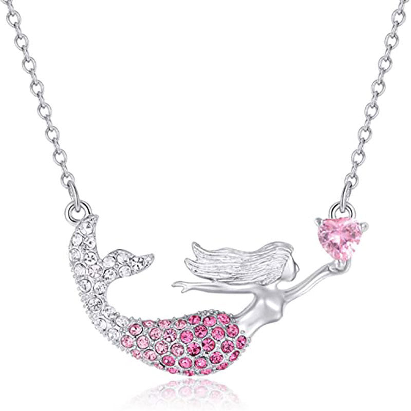 Wholesale Ballerina Girl Unicorn Rainbow Mermaid Pendant Sweater Necklace